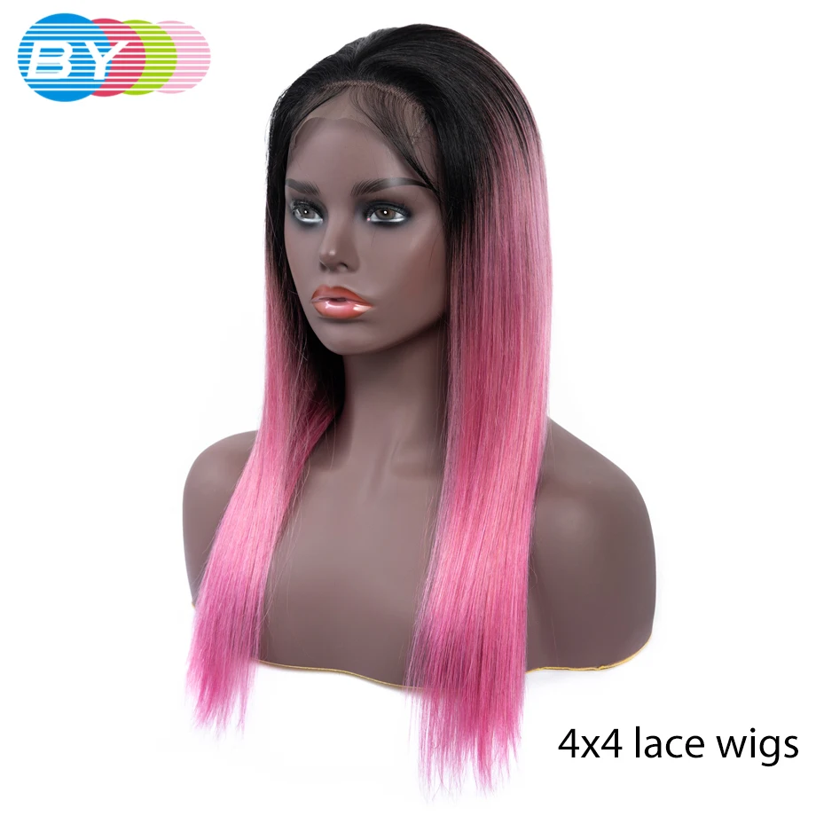 Бразильский 4*4 прямой парик с кружевом Омбре человеческих волос Парик Perruque