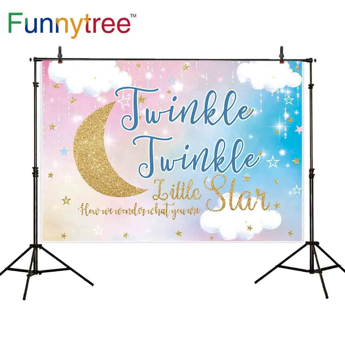 

Funnytree Baby shower photography background Twinkle little star moon Birthday party decor backdrop photozone photocall