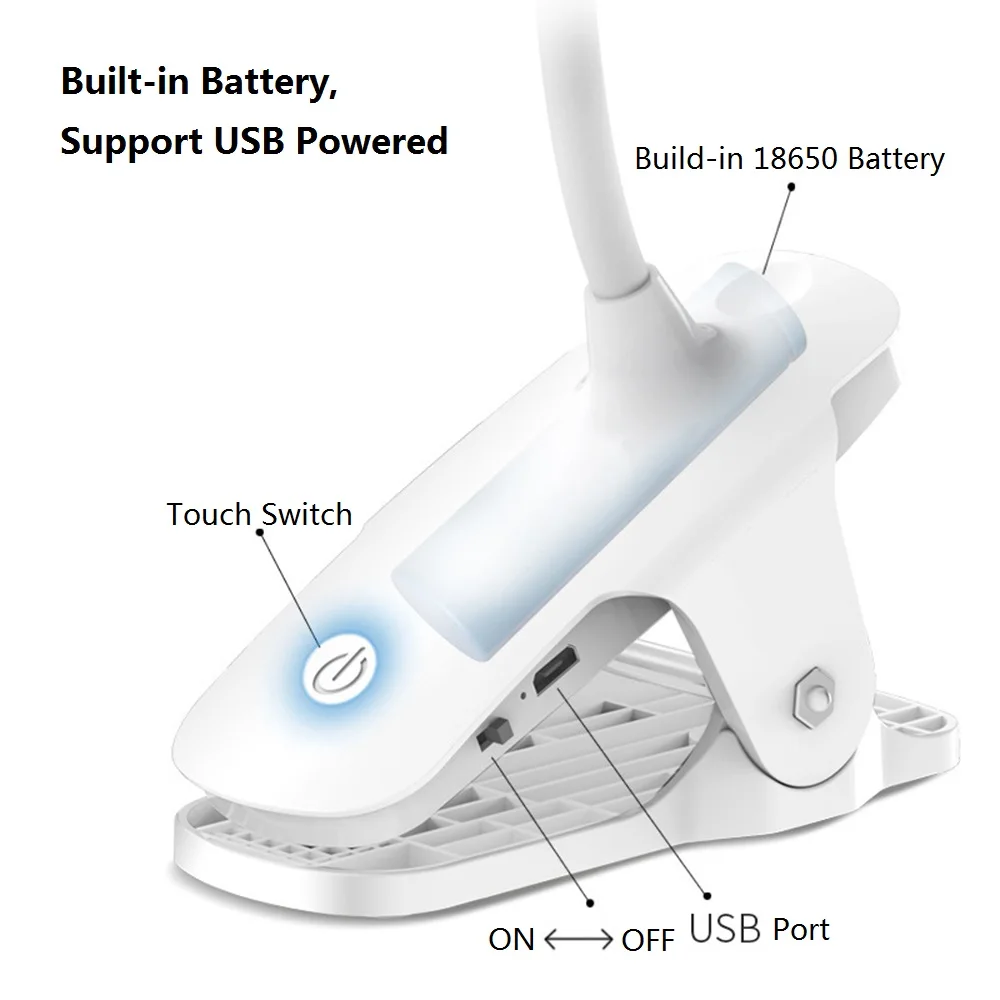 Rechargeable Dimmable Clip on LED Table Lights USB Light For Portable Adjustable Lighting Reading | Лампы и освещение
