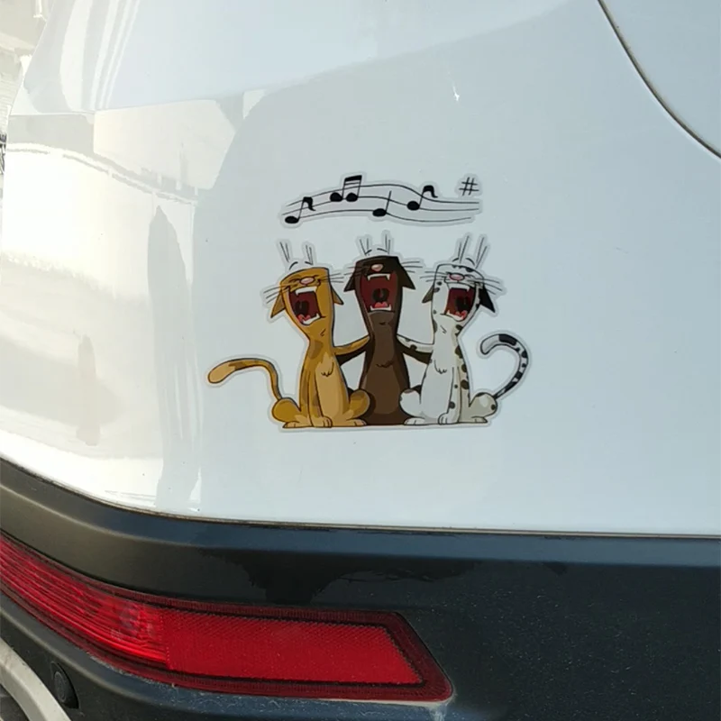 YJZT 16.5CM*12.6CM Interesting Three Singing Cats PVC Motorcycle Car Sticker 11-00920 | Stickers
