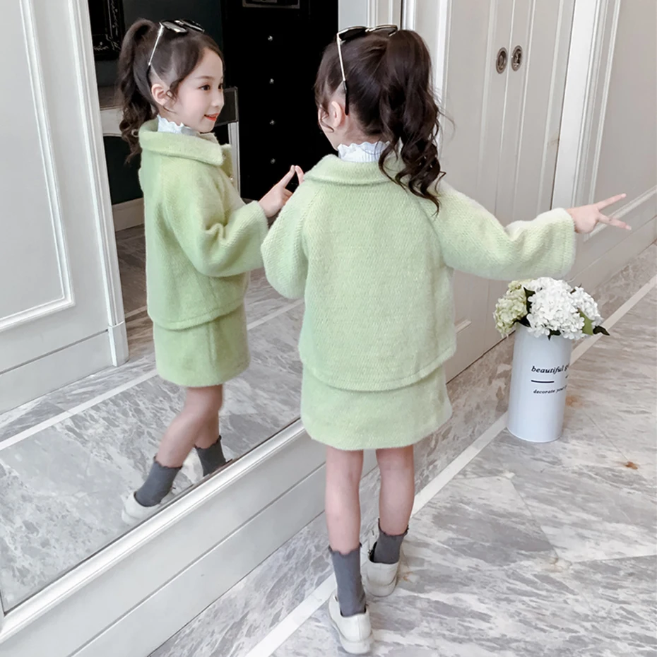 Детская одежда плотная куртка и юбка для девочек комплекты трапециевидной формы