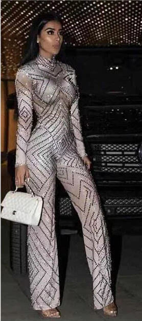 

Women Sexy Rhinestone Luxurious Jumpsuit 2021 Dance Prom Celebrity Costume Female Singer Nightclub Performance Outfit