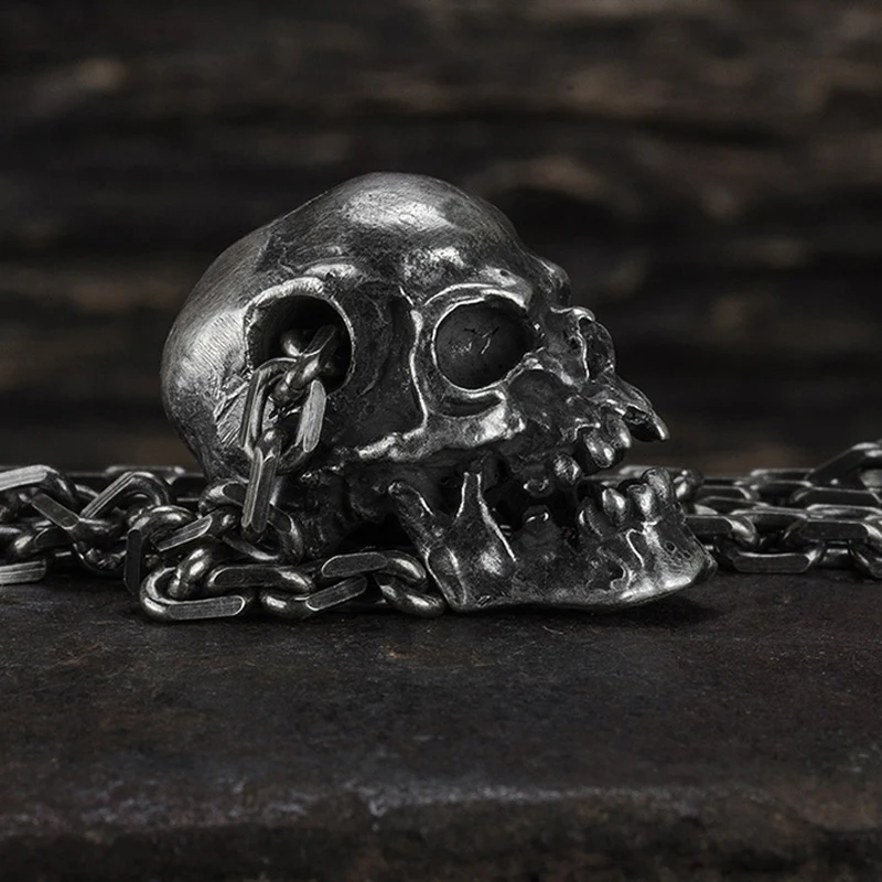 925 солидный Стерлинговое серебро мужской Готический кулон с черепом ручная