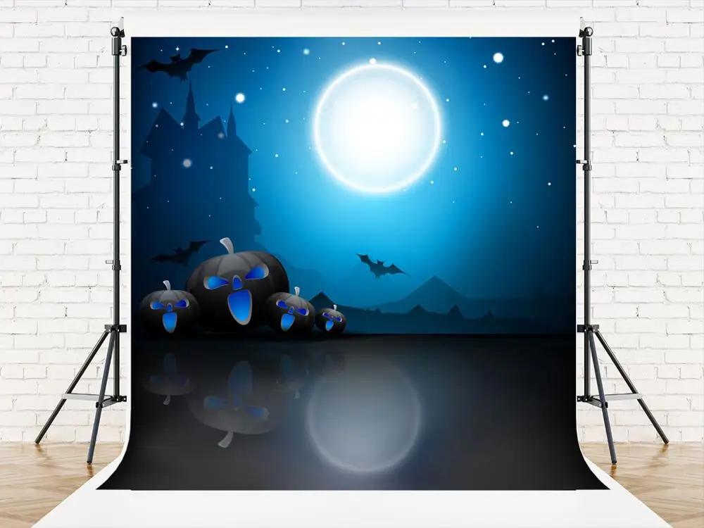 Винилбдс фон для фотосъемки Счастливого Хэллоуина яркая луна ночь летучая мышь