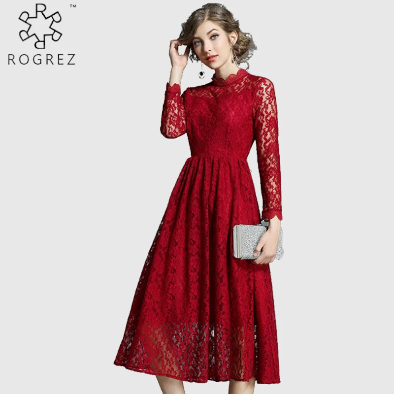 ROGREZ винтажное женское кружевное платье элегантное вечернее для девочек vestidos
