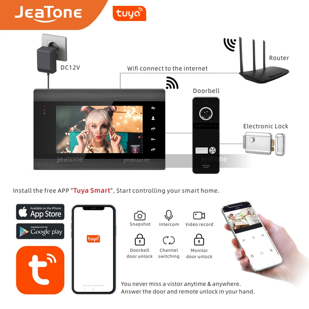 Видеодомофон Jeatone 7 ''Tuya видеодомофон wifi домашняя система безопасности видео