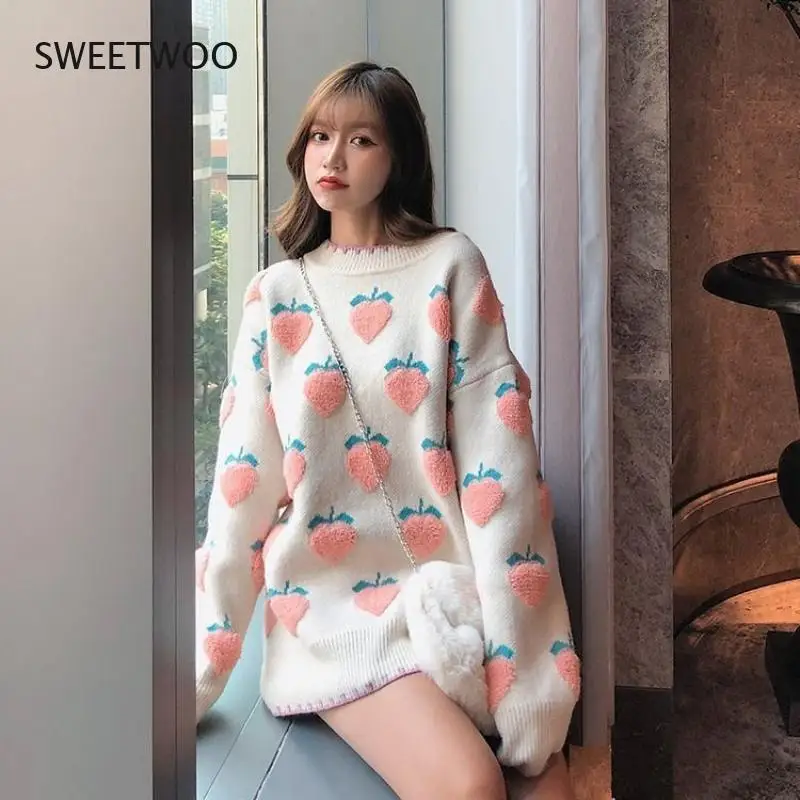 

Cute Strawberry Knitted Sweater Women 2021 Autumn Winter Long Sleeve Women Casual Pullover Hot Sale Korean Knitted Jumper Female
