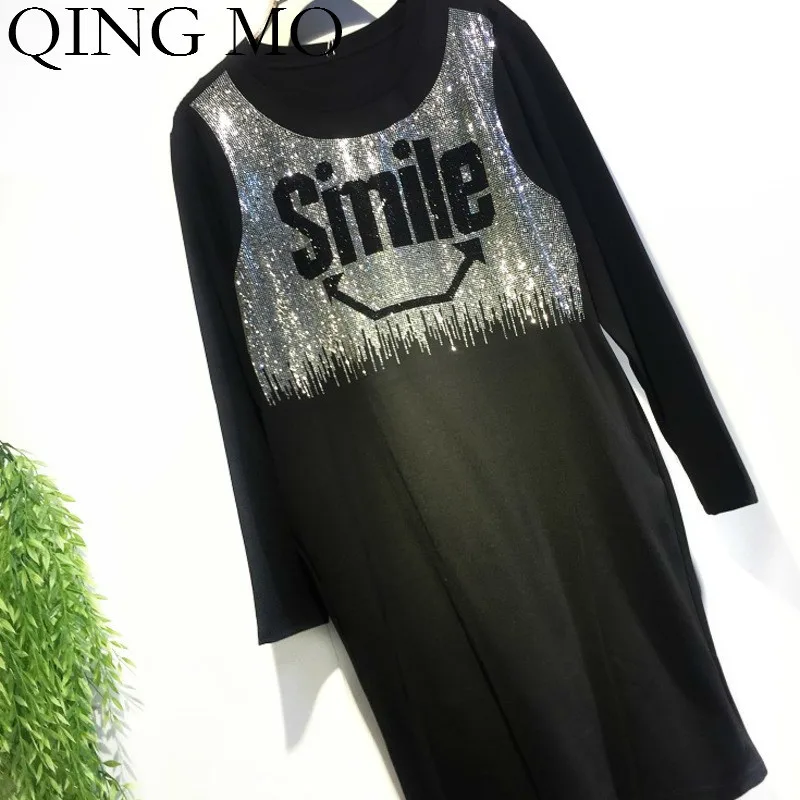 Женское платье футболка QING MO повседневное свободное с буквенным принтом и
