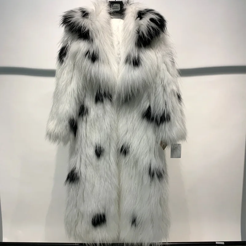 

SHZQ Knitted Fur Coat Long Women Real Raccoon Fur Coat Knitted Ladies Knitted Fur Coat Long