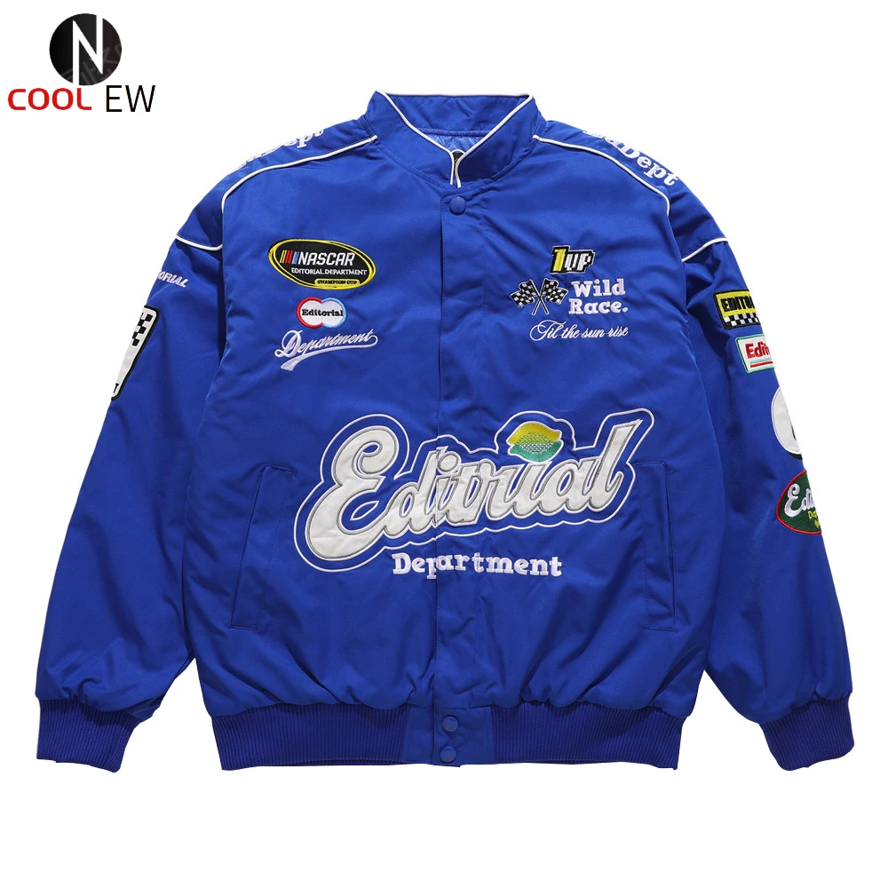

Letter Embroidery Quilted Jacket Mens Winter Thick Baseball Jacket Amekaji Loose Casual Outerwear Men