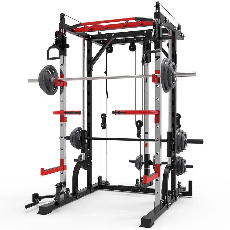 

128KG Smith machine steel squat rack gantry frame fitness home comprehensive training device free squat bench press frame.