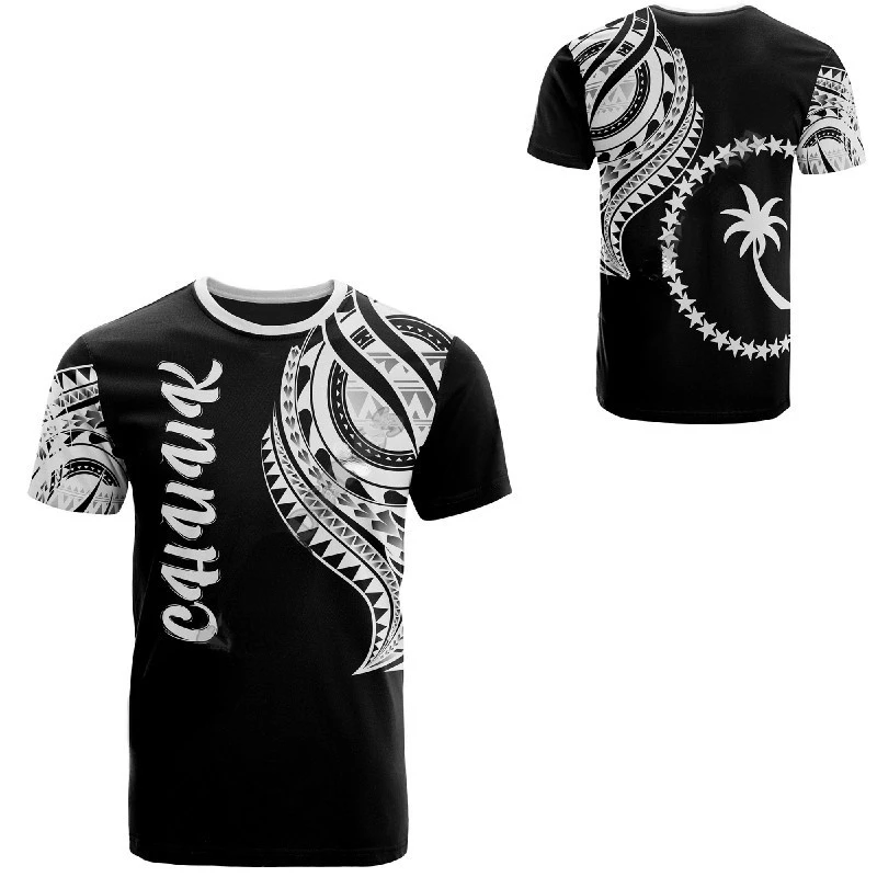 

Men's and women's short-sleeved T-shirts casual summer streetwear tribal island retro tattoo round neck oversized shirt