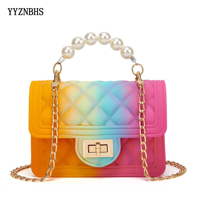 

Summer Colorful Jelly Bag PVC Fashion Crossbody Bags For Women 2021 Shoulder Bags Small Chain Square Handbags Mini Messenger Bag