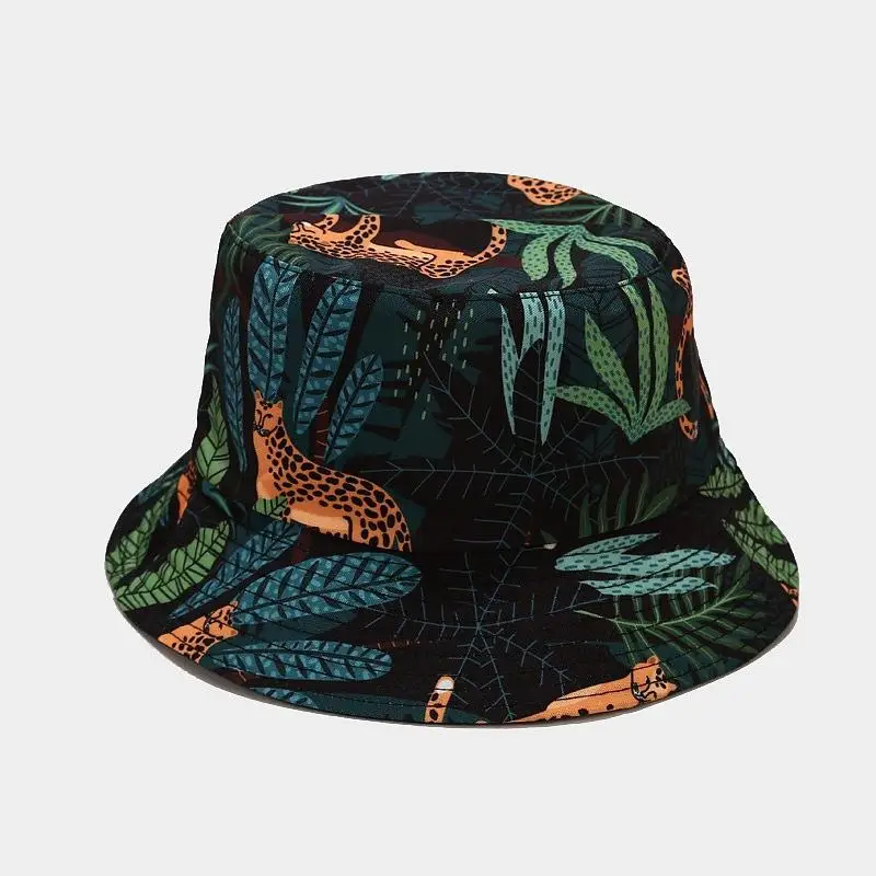 

2021 Cotton Cartoon Animal Pattern Two Sides Wear Bucket Hat Fisherman Hat Outdoor Travel Sun Cap Hats for Men and Women 122
