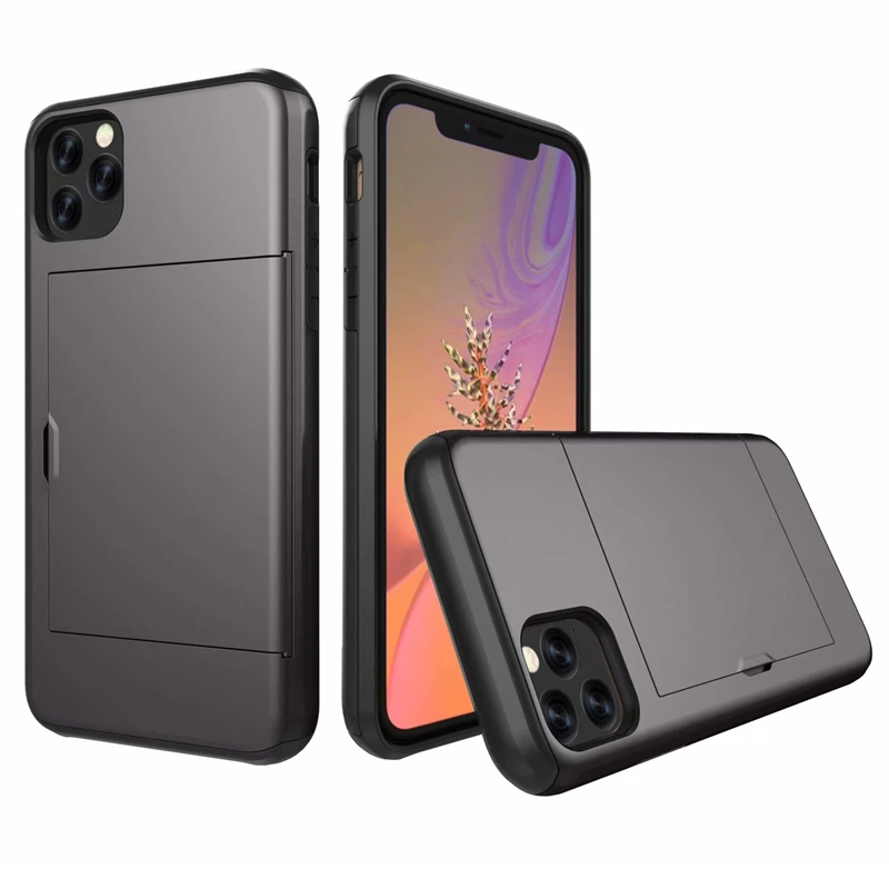 gray Для Iphone X XR XS 11 Pro Max 8 7 6 6s Plus 5 5S SE чехол Роскошный кошелек Гибридный скользящий держатель для карт для хранения Броня прочный Чехол - Цвет: gray