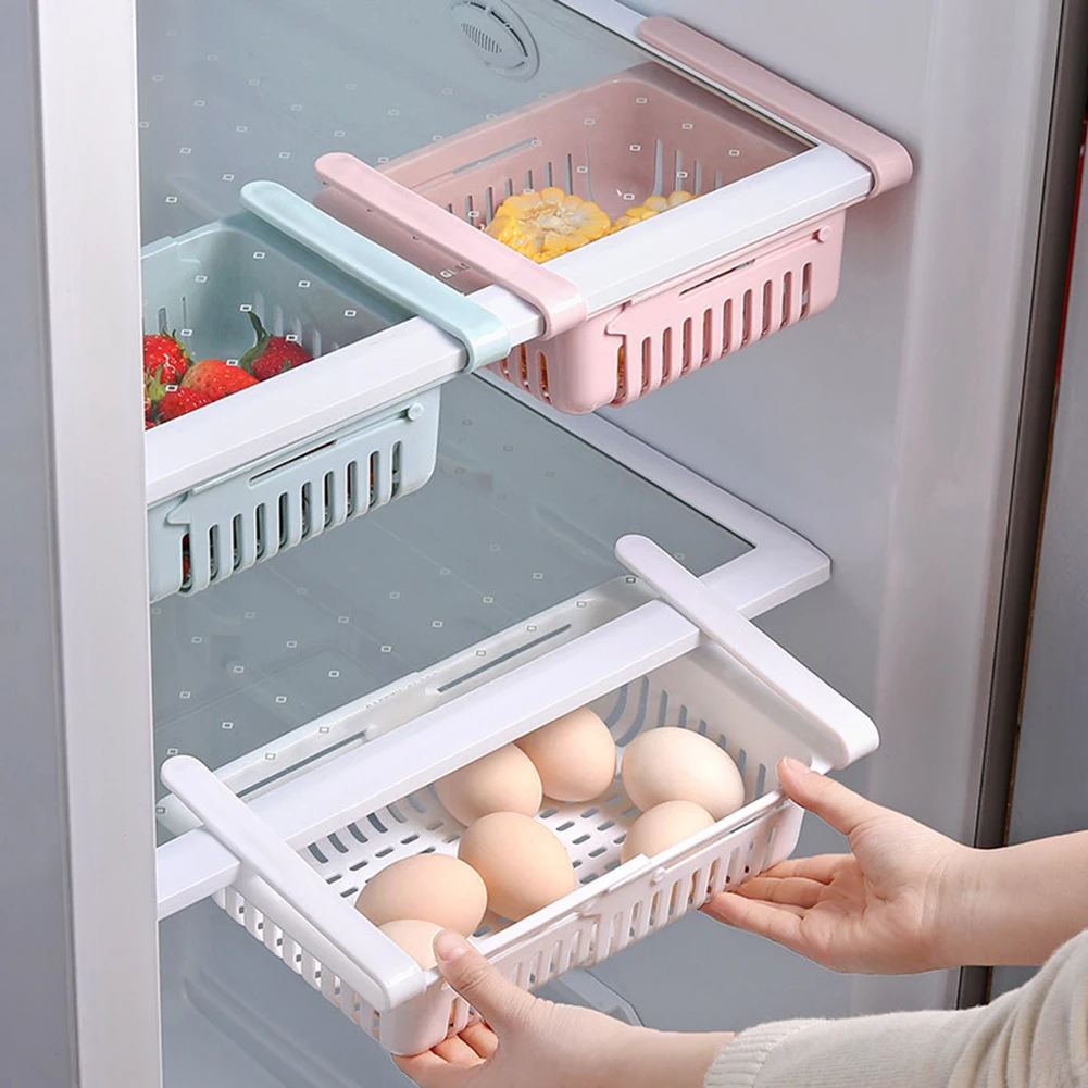 

Hot Sales PP Storage Box Vegetable Fruit Fridge Organizer Slide Under Shelf Drawer Box Rack Holder Refrigerator Drawer Kitchen