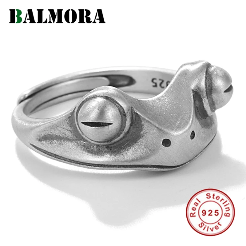 

BALMORA Original 100% 925 Sterling Silver Cute Frog Ring For Women Men Open Stacking Ring Punk Cool Fashion Jewelry Gift Anillos