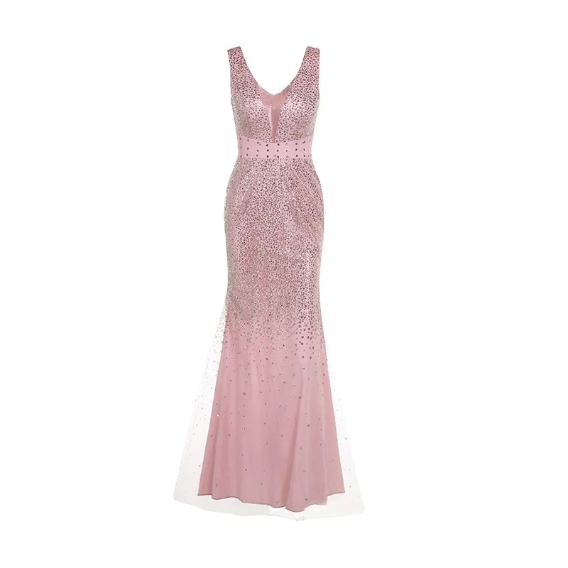 Розовый 2019New летние платья Vestido de сексуальное платье макси платье Плюс Размер bodycon Элегантное платье без рукавов с глубоким v-образным вырезом женское платье - Цвет: Розовый