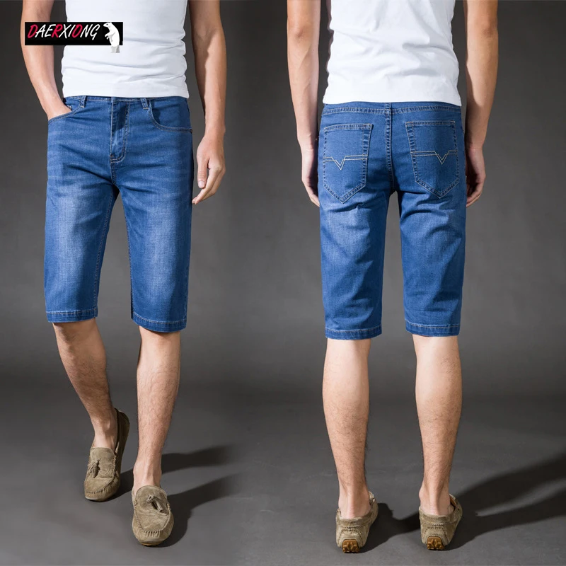 Летние Новые Стрейчевые джинсовые шорты мужские джинсы однотонные хлопковые