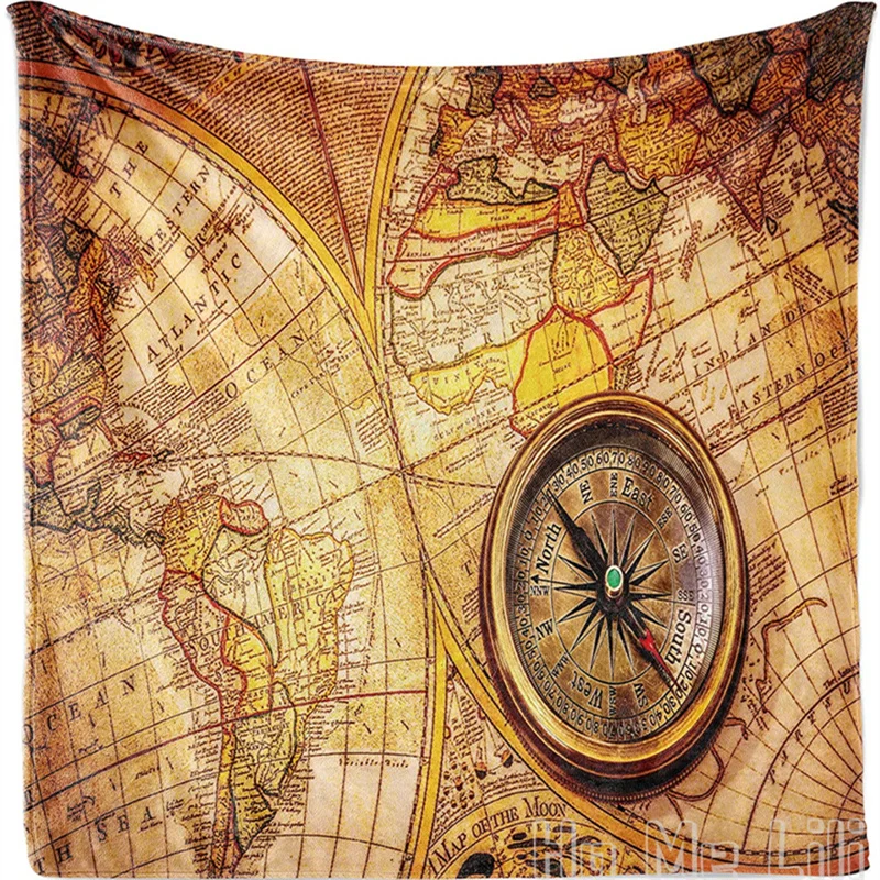 

Antique Soft Flannel Throw Blanket Compass World Map Historic Borders Century Old Theme Cozy Plush For Indoor Outdoor Use