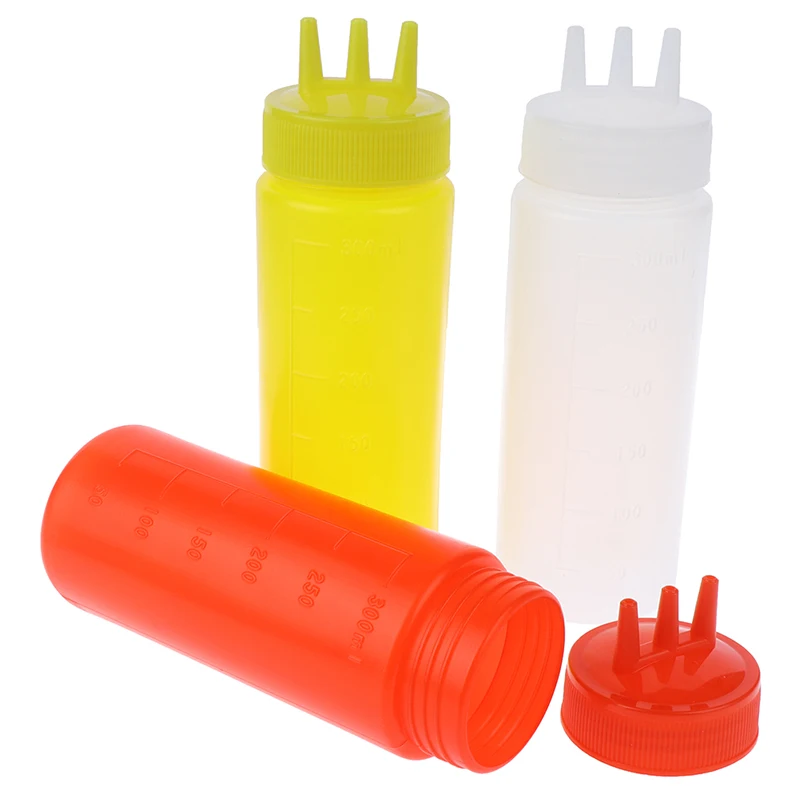 

1PCS 3 Holes Squeeze Bottle Sauce Vinegar Oil Ketchup Gravy Cruet Condiment Dispenser Hot Sale