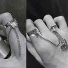 Комплект колец с двойной цепочкой для женщин, ювелирные украшения в стиле панк, с бабочкой, кисточкой, регулируемые кольца в стиле хип-хоп