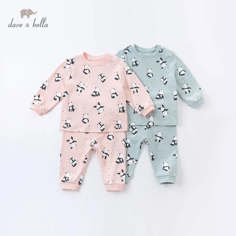 

DB16140 dave bella/Осенняя модная Пижама унисекс с рисунком панды для малышей нижнее белье для новорожденных повседневная одежда для сна комплект и...