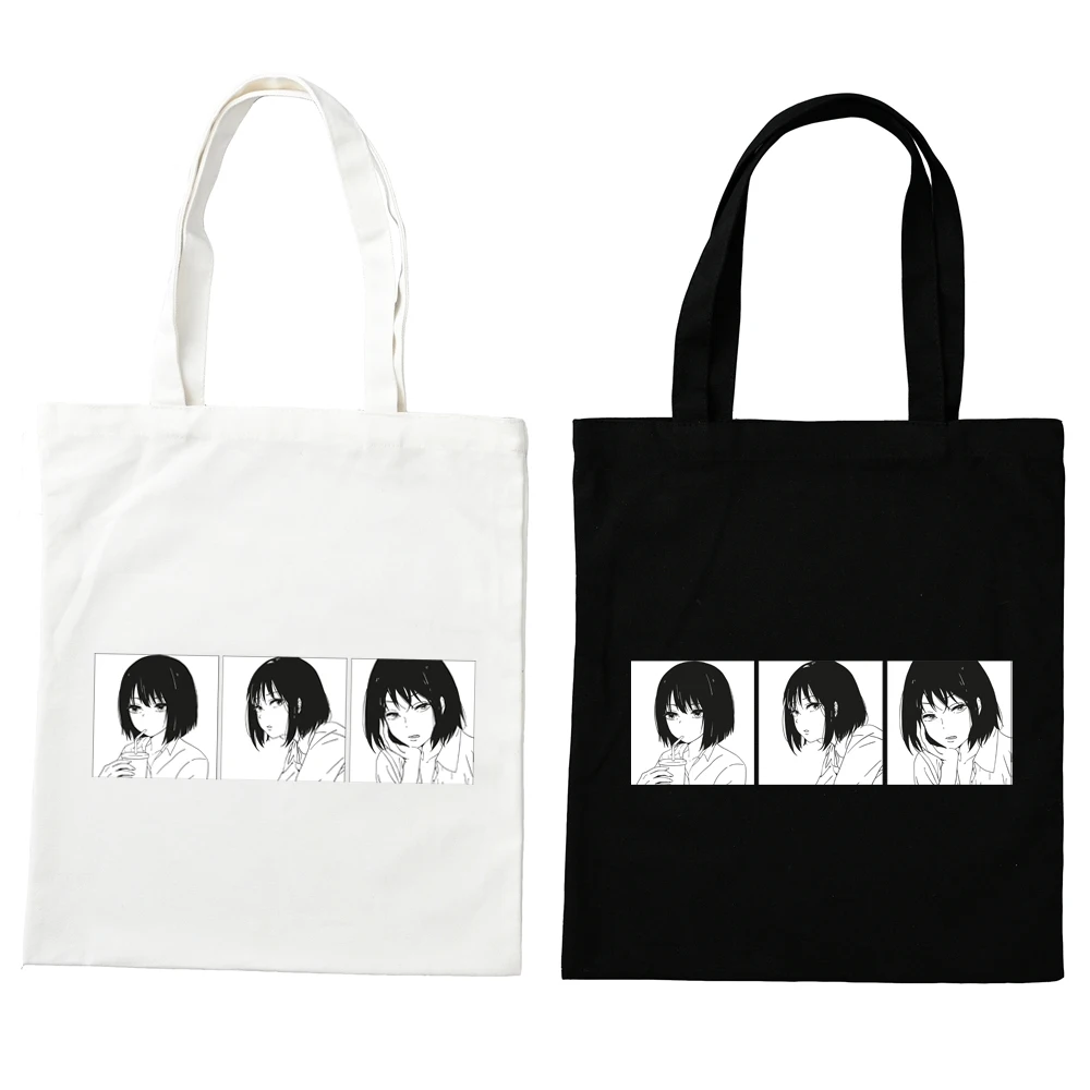 

Manga Girl Anime Cotton Canvas Tote Bag,Shoulder Bag,Student Bag Women Tote Reusable Grocery Shopping Bags Suit for Gift