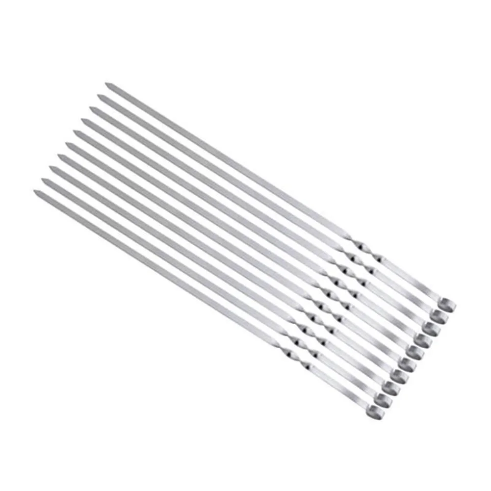 

10pcs Stainless Steel BBQ Skewer Set Reusable Grill Utensil Fork Kebob Skewers Grilling Sticks Barbecue Roast Needles