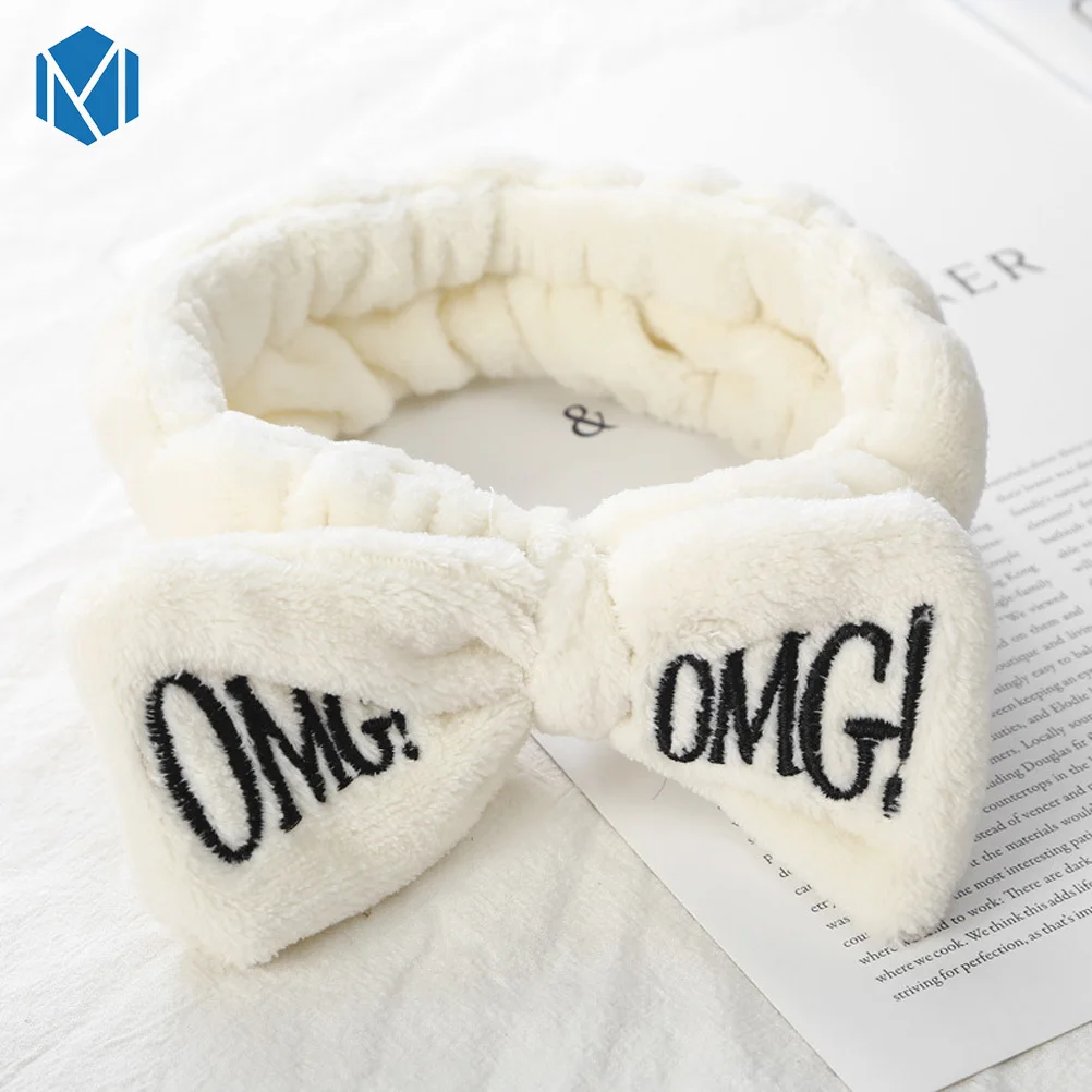Beige OMG M MISM коралловый флис письмо OMG головные повязки с бантиком для женщин девочек мыть лицо эластичная чалма лента для волос Макияж Аксессуары для волос - Цвет: Beige OMG