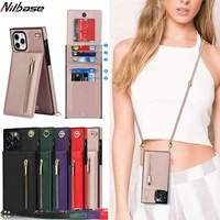 leather wallet flip case for iphone13 12 promax mini 11 xs xr 7 8 6 6s plus se2020 shoulder strap lanyard card holder phone bags