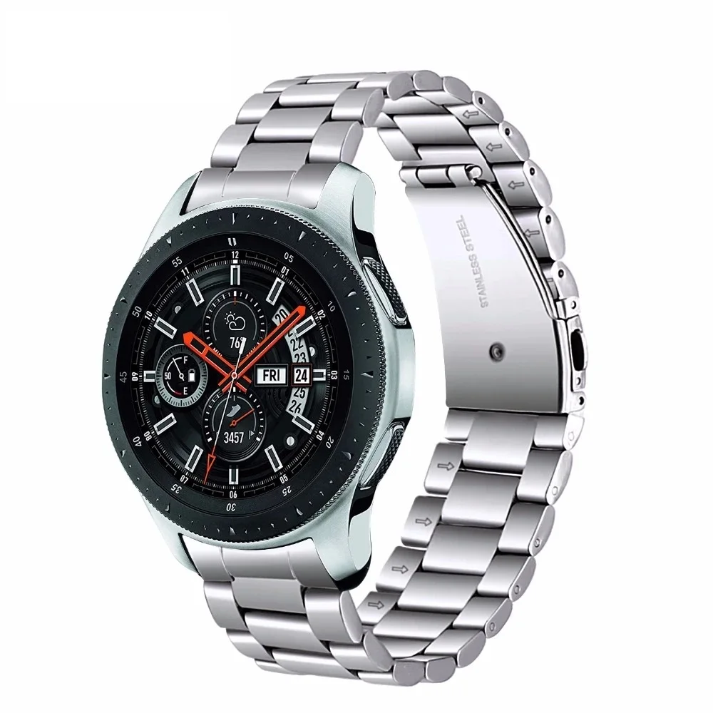 

for Samsung Galaxy Watch 46mm SM-R800 Curved End Strap Sports Premium Stainless Steel Watchband Metal Wrist Strap Silver Black