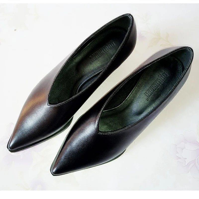 Женские туфли из натуральной кожи с V образным вырезом|Женские туфли| |