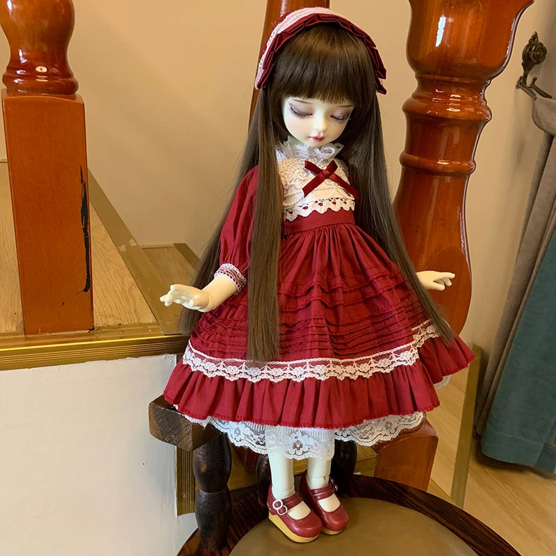 Одежда для кукол платье принцессы красного цвета + ободок волос аксессуары 1/6 1/4 1/3
