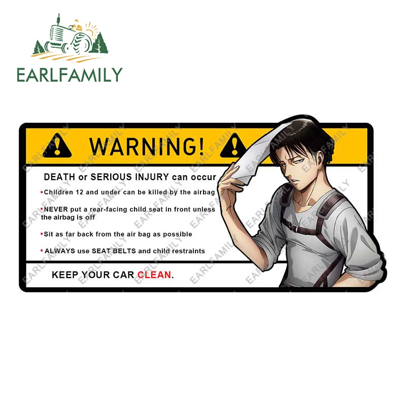 

EARLFAMILY 15 см x 8,4 см Предупреждение льные наклейки для Levi Ackerman Мультяшные аниме виниловые JDM наклейки на окно багажник s