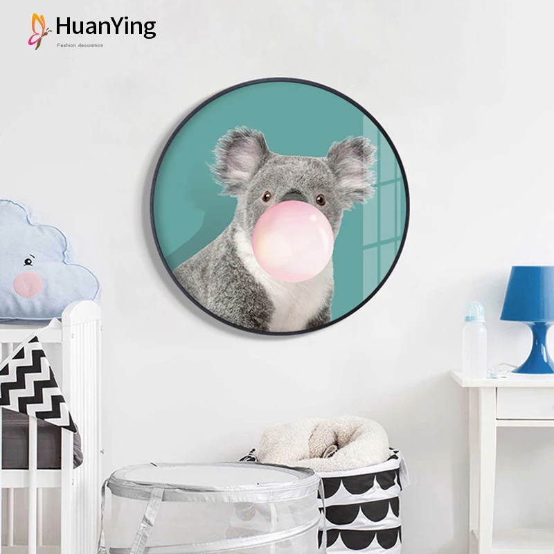 

Nordic Animals Canvas Painting Posters and Prints cute Home Decoration Wall Art Round Picture for Living Room Bedroom no frame