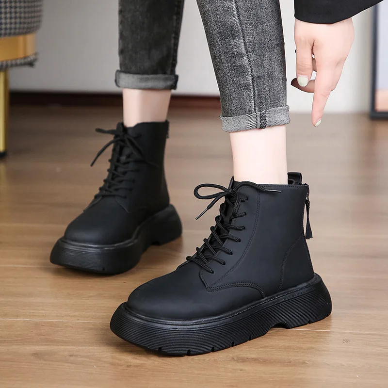 2022 New Boots for Women Genuine Leather Platform Boots Spring Autumn Fashion Luxury Brand Motorcycle Boots Large Size 42