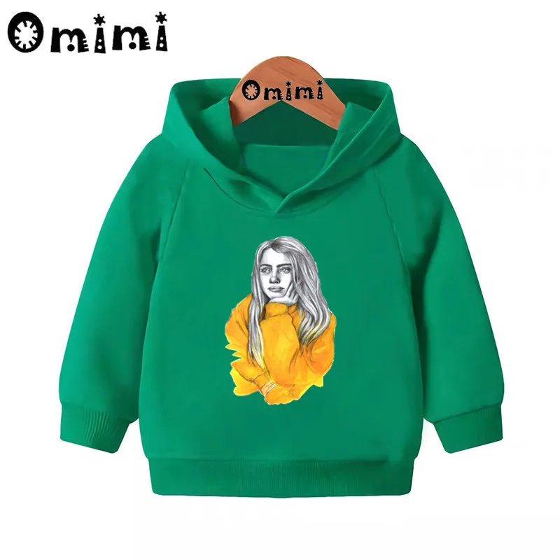 Детские толстовки Billie Eilish в стиле хип-хоп; Детские повседневные толстовки с капюшоном; пуловер для малышей; топы для девочек и мальчиков; осенняя одежда; KMT4545