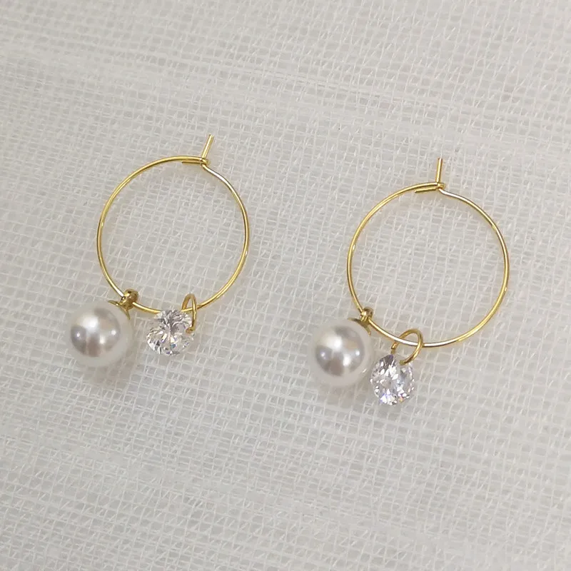 Женские серьги с жемчугом и фианитами AAA|Серьги-подвески| |