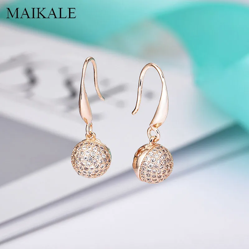 MAIKALE простые круглые серьги-гвоздики медные кубические циркония корейские длинные серьги шарики золото; серебро; Сережки для женщин