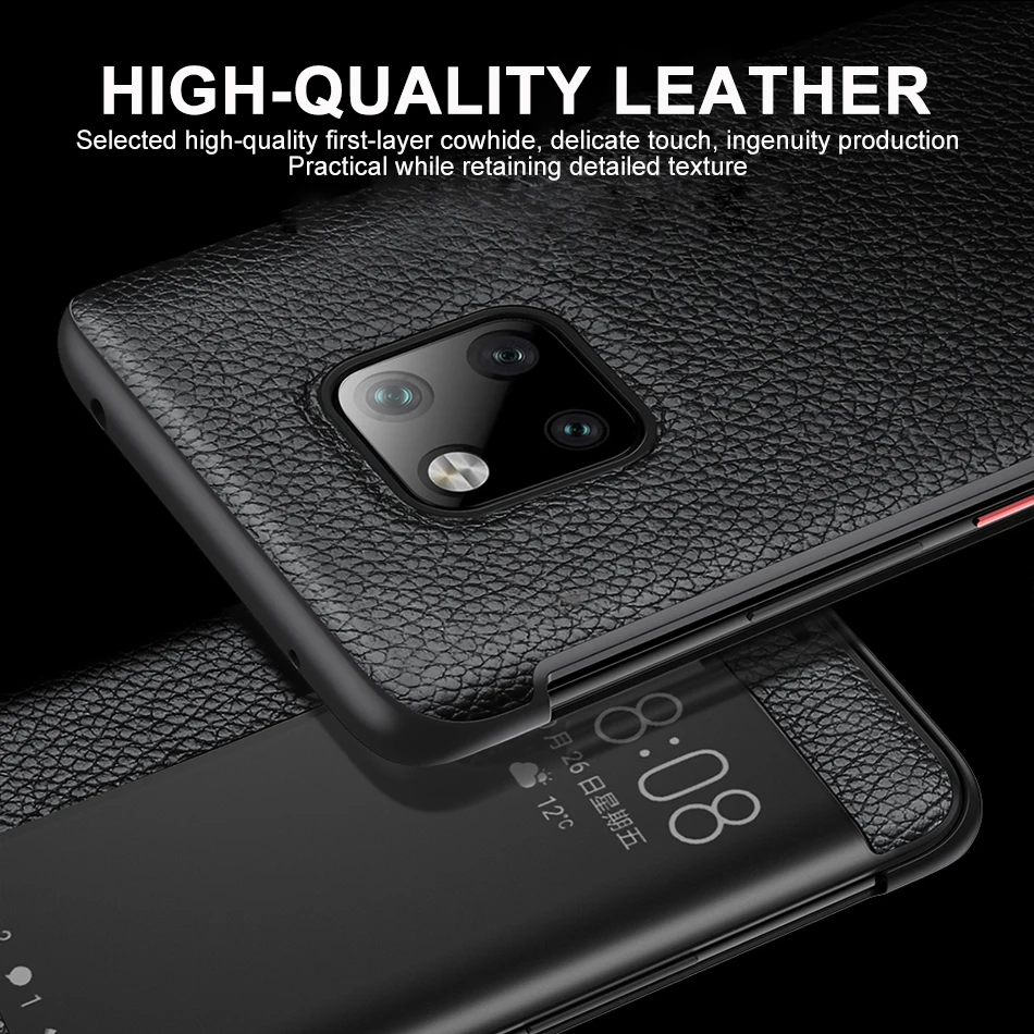 original mirror smart touch view genuine leather flip case for huawei mate 20 10 30 40 pro window shockproof case for mate 20x free global shipping