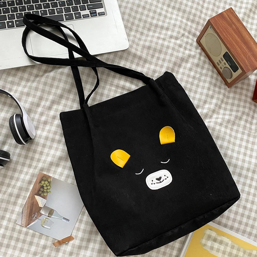 

Cartoon Bear Print Handbag Women Corduroy Shoulder Bags Fashion Female Top-handle Bags Ladies Tote Bags sacs bandoulire