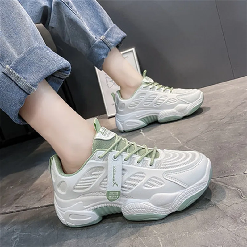 

2020 Summer New Women Sneakers Fashion Breathable Female Mesh Sports Shoes Muffin Thick Bottom Student Casual Shoes 35-40 White
