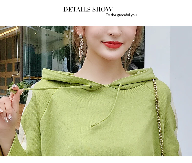 Зеленый трикотажный свитер с капюшоном повседневная юбка новинка 2020 костюм