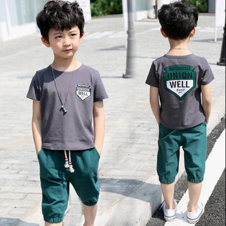 12M-14T Boys Summer Clothes Set 2021 New Casual O-Neck Fashion Letters Printed Two Pieces Children Clothing Suits High Quality |