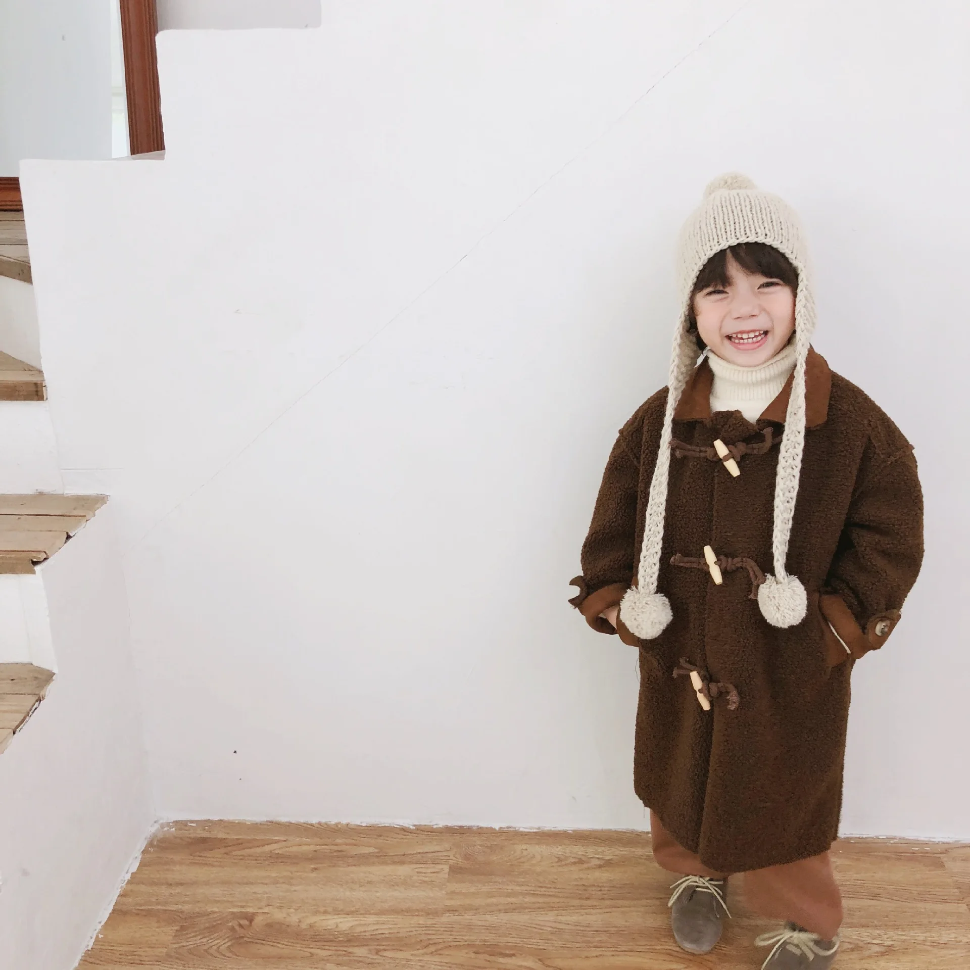 Осенне зимнее меховое пальто для мальчиков и девочек длинное свободная теплая