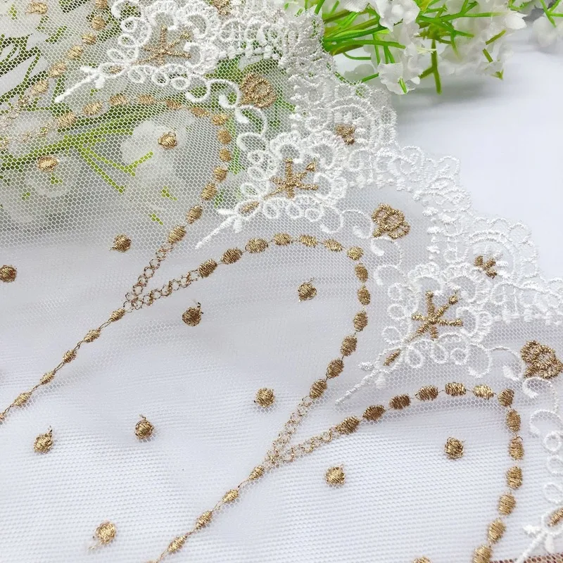 1 ярд мягкая Тюлевая сетка цвета слоновой кости с золотой нитью ткань из