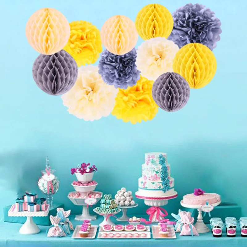 12 шт./компл. искусственный Бумага цветы помпон помпоны для свадьбы украшения