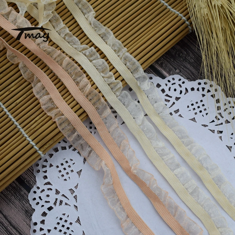 #1594 двухцветные кружева из органзы с оборками эластичные ленты для нижнего белья