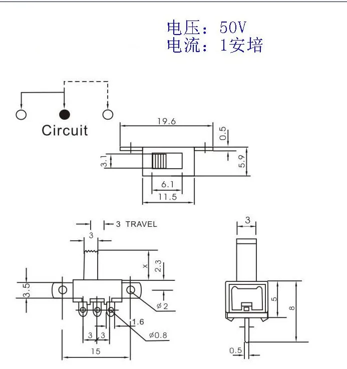 

1000Pcs SS12F55 3 Solder Lug Pin On-On 2 Position 1P2T SPDT Panel Slide Switch SS12F55